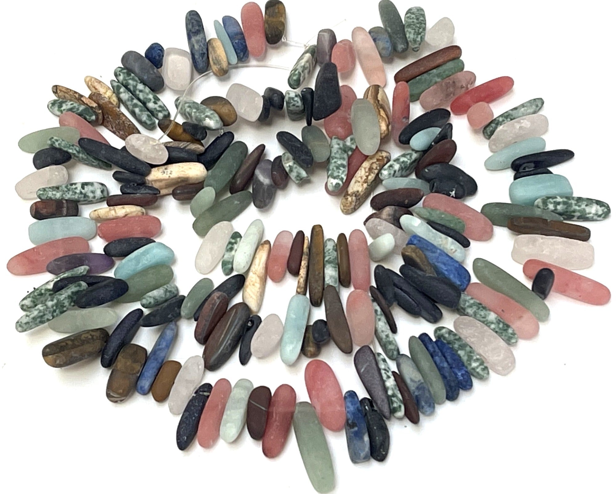 Mixed stone matte top drilled tooth stick dagger beads 16" strand - Oz Beads 
