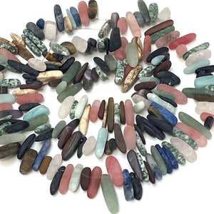 Mixed stone matte top drilled tooth stick dagger beads 16" strand - Oz Beads 