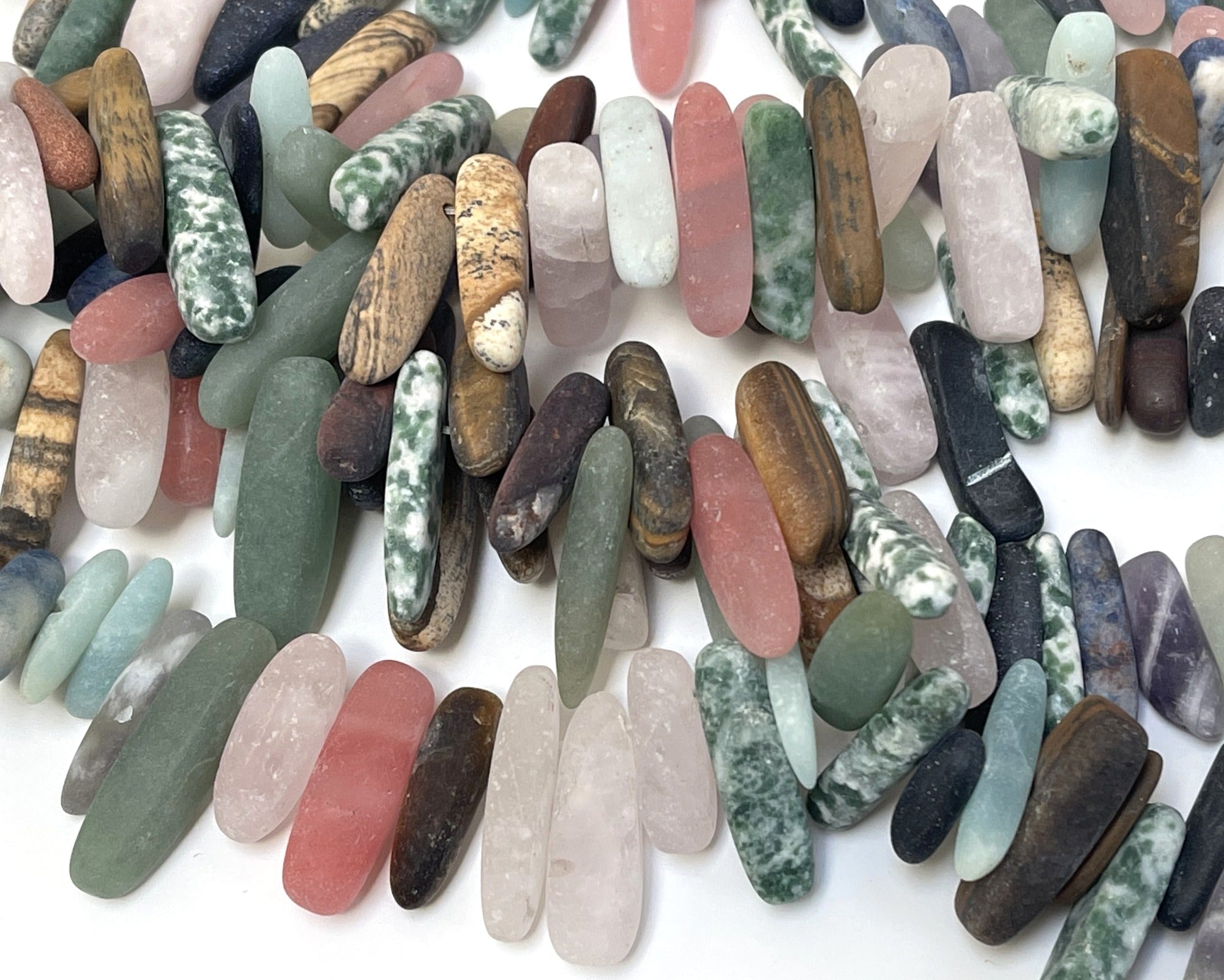 Mixed stone matte top drilled tooth stick dagger beads 16" strand - Oz Beads 