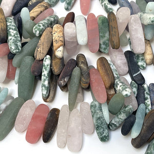 Mixed stone matte top drilled tooth stick dagger beads 16" strand - Oz Beads 