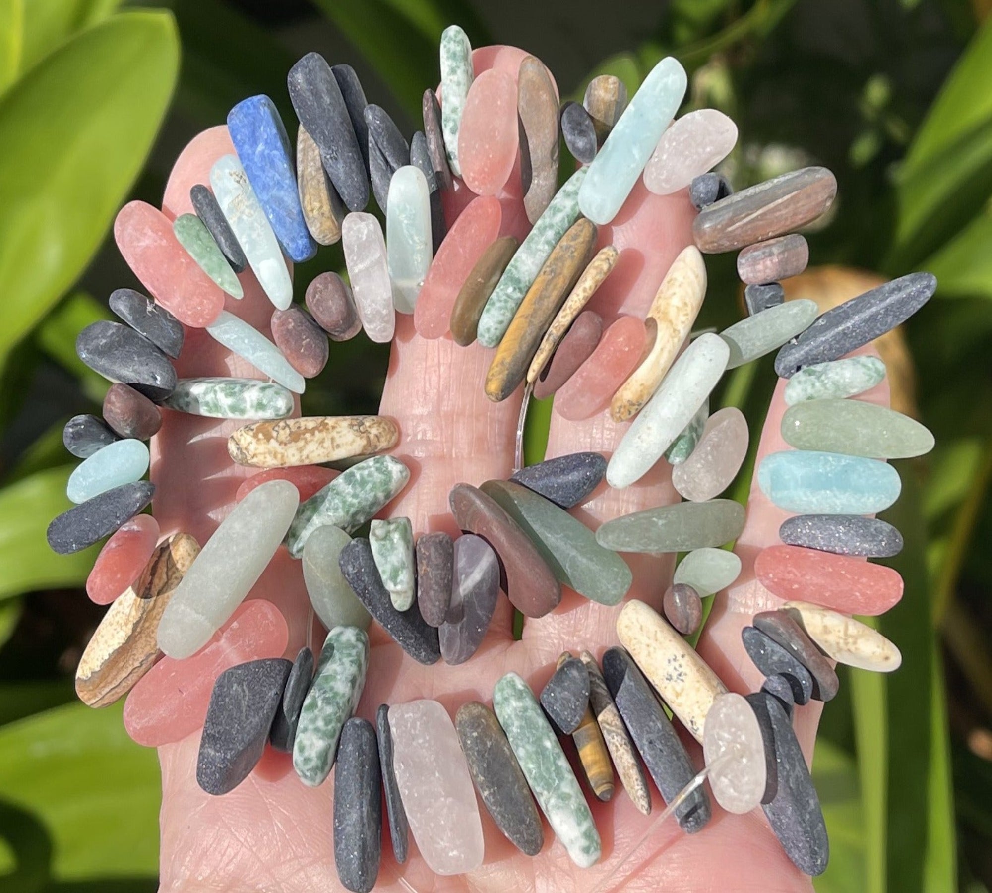 Mixed stone matte top drilled tooth stick dagger beads 16" strand - Oz Beads 