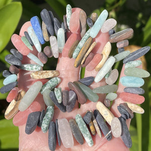 Mixed stone matte top drilled tooth stick dagger beads 16" strand - Oz Beads 