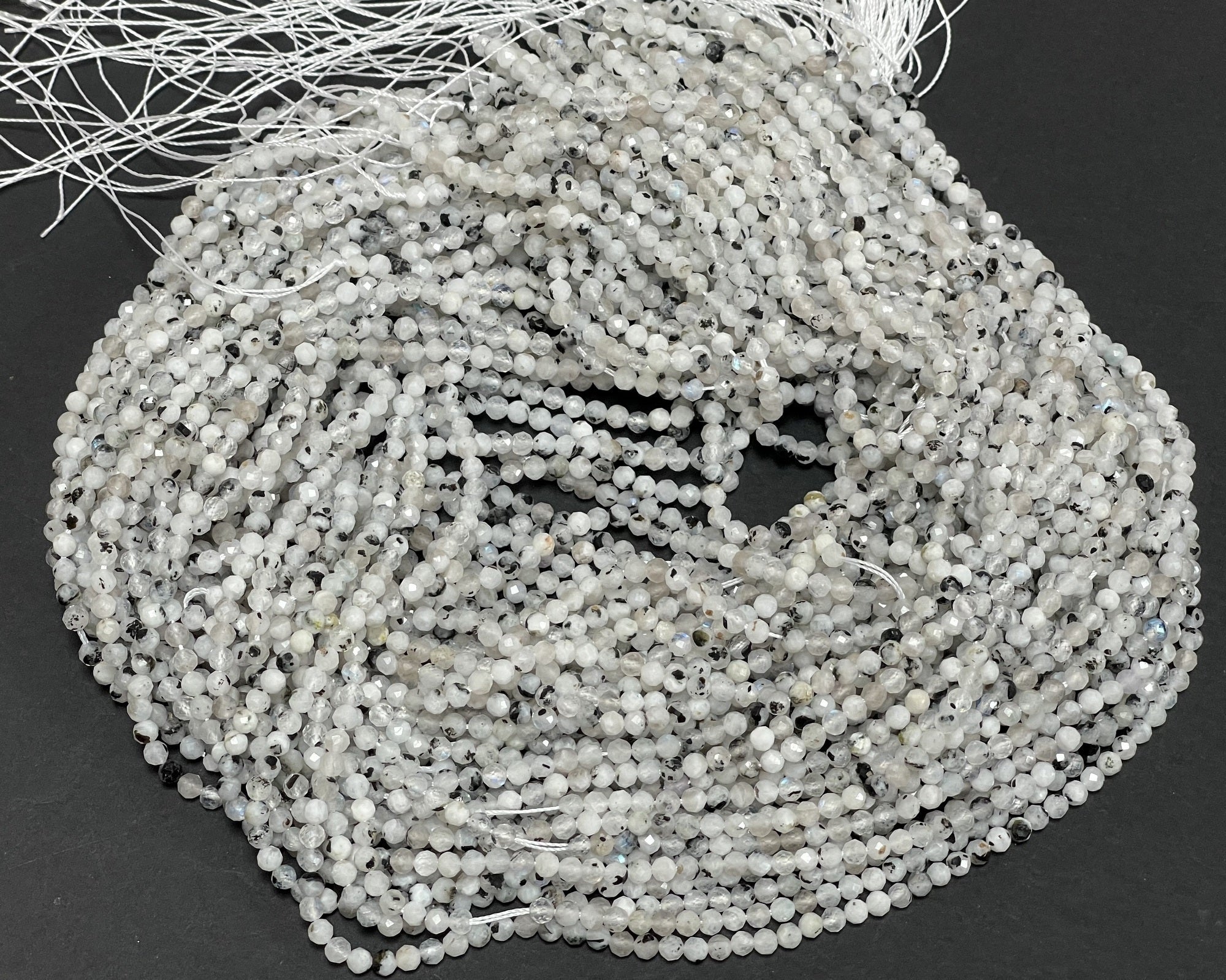 Moonstone Tourmaline 3mm faceted natural gemstones beads 15" strand - Oz Beads 