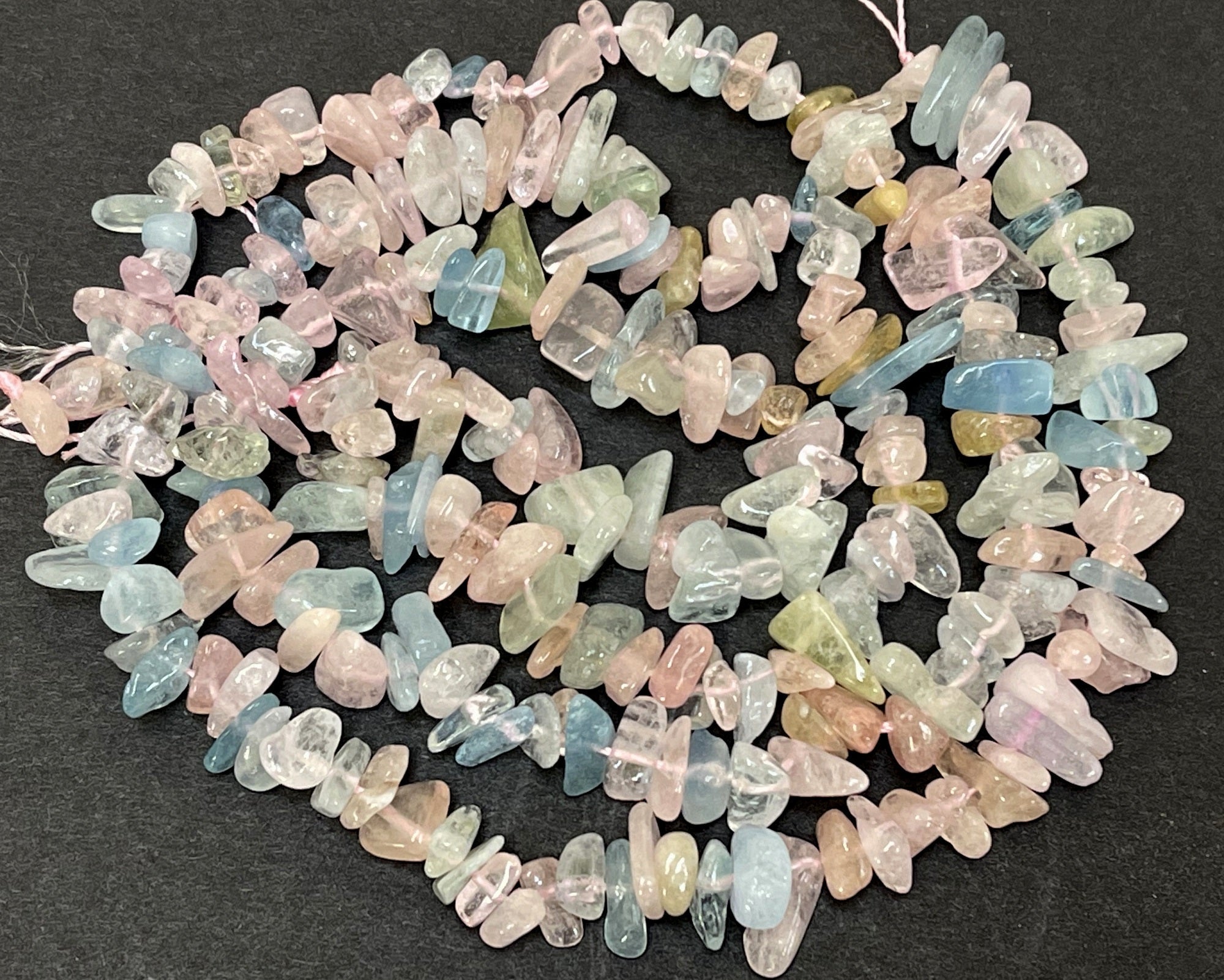 Morganite Beryl mix natural gemstone chip beads 16" strand - Oz Beads 