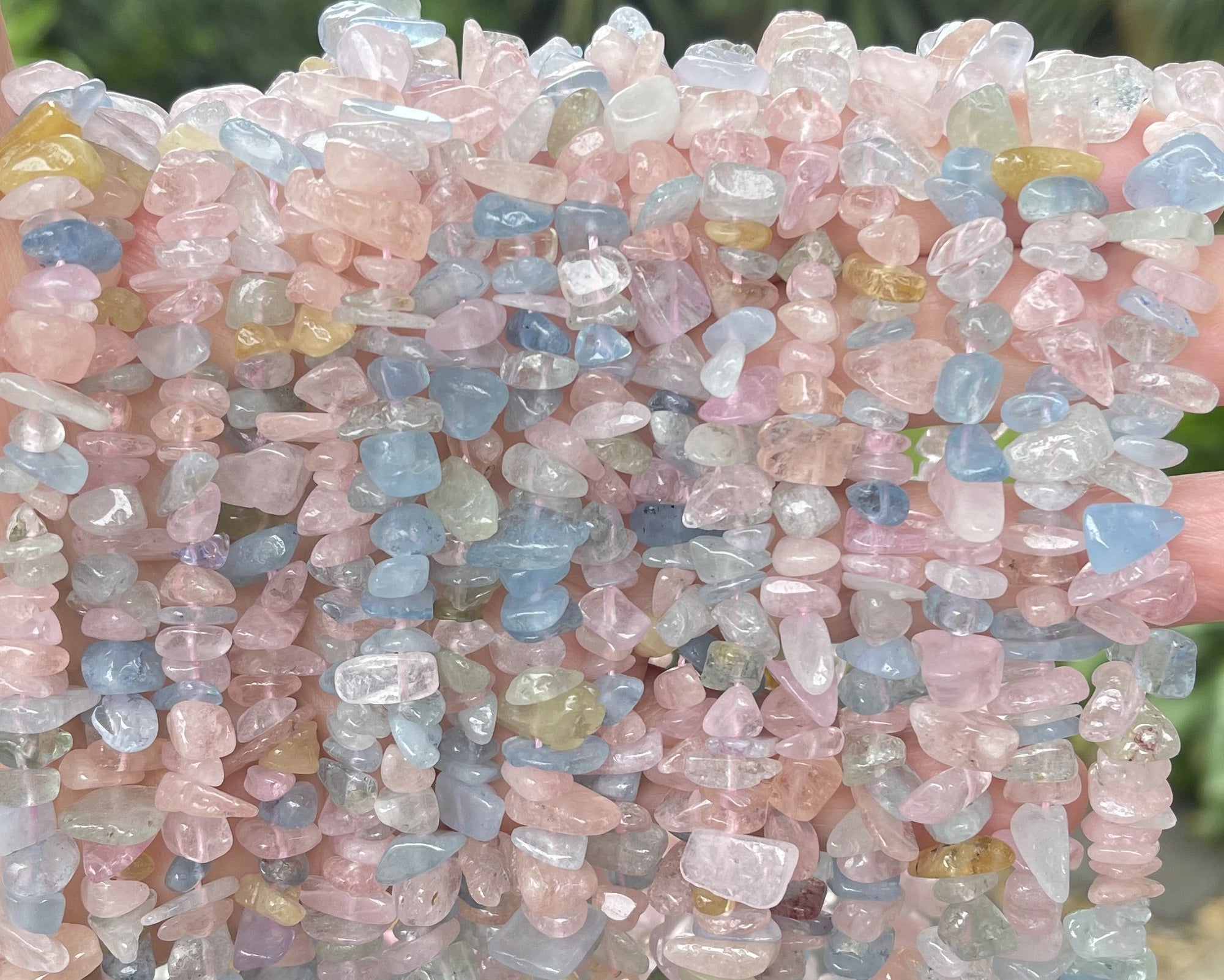 Morganite Beryl mix natural gemstone chip beads 16" strand - Oz Beads 