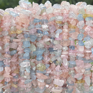 Morganite Beryl mix natural gemstone chip beads 16" strand - Oz Beads 