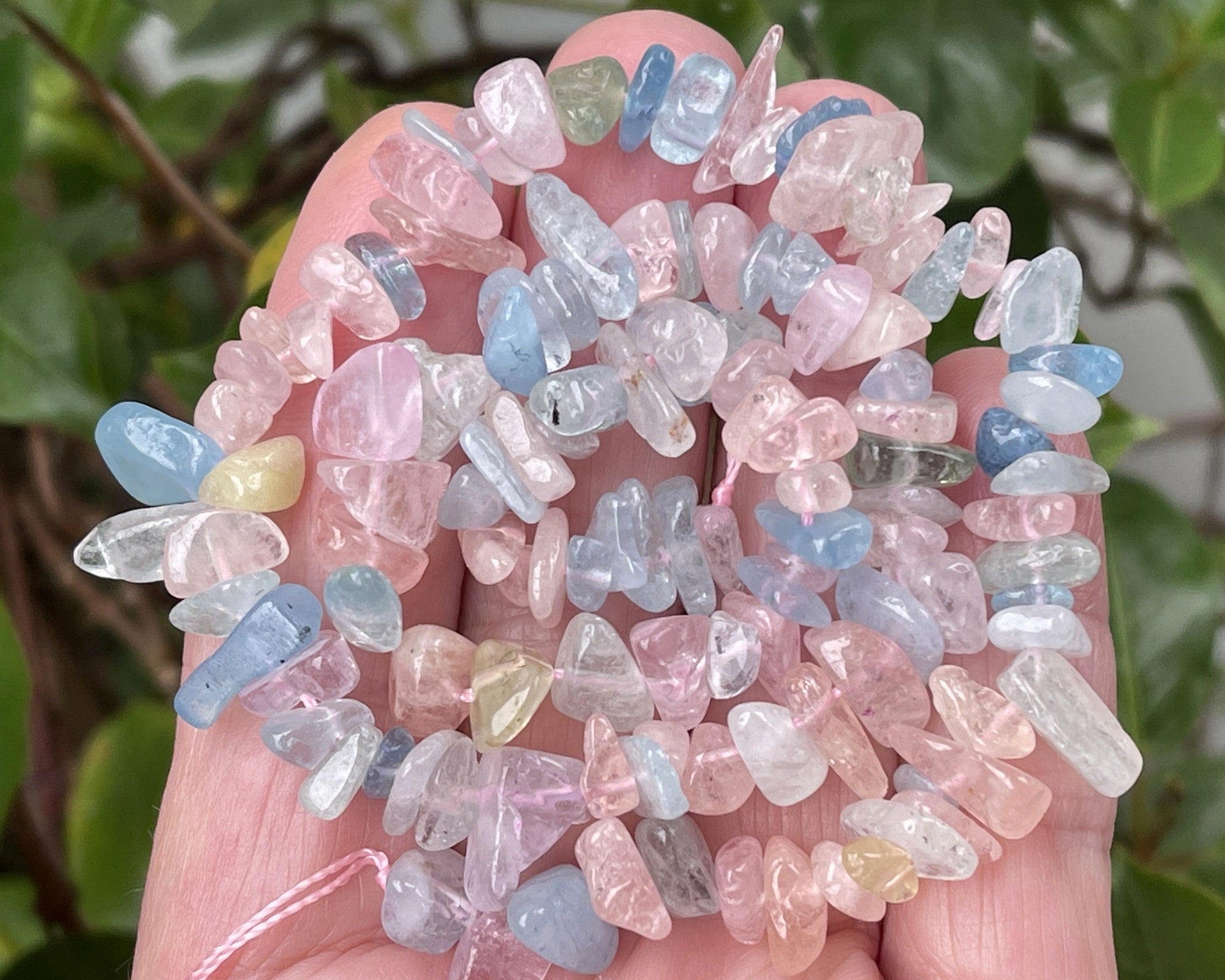 Morganite Beryl mix natural gemstone chip beads 16" strand - Oz Beads 