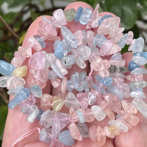 Morganite Beryl mix natural gemstone chip beads 16" strand - Oz Beads 