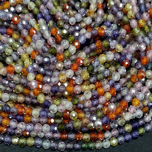 Multi color Zircon beads, 3mm round micro faceted sparkling CZ beads 15" strand - Oz Beads 