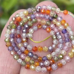 Multi color Zircon beads, 3mm round micro faceted sparkling CZ beads 15" strand - Oz Beads 