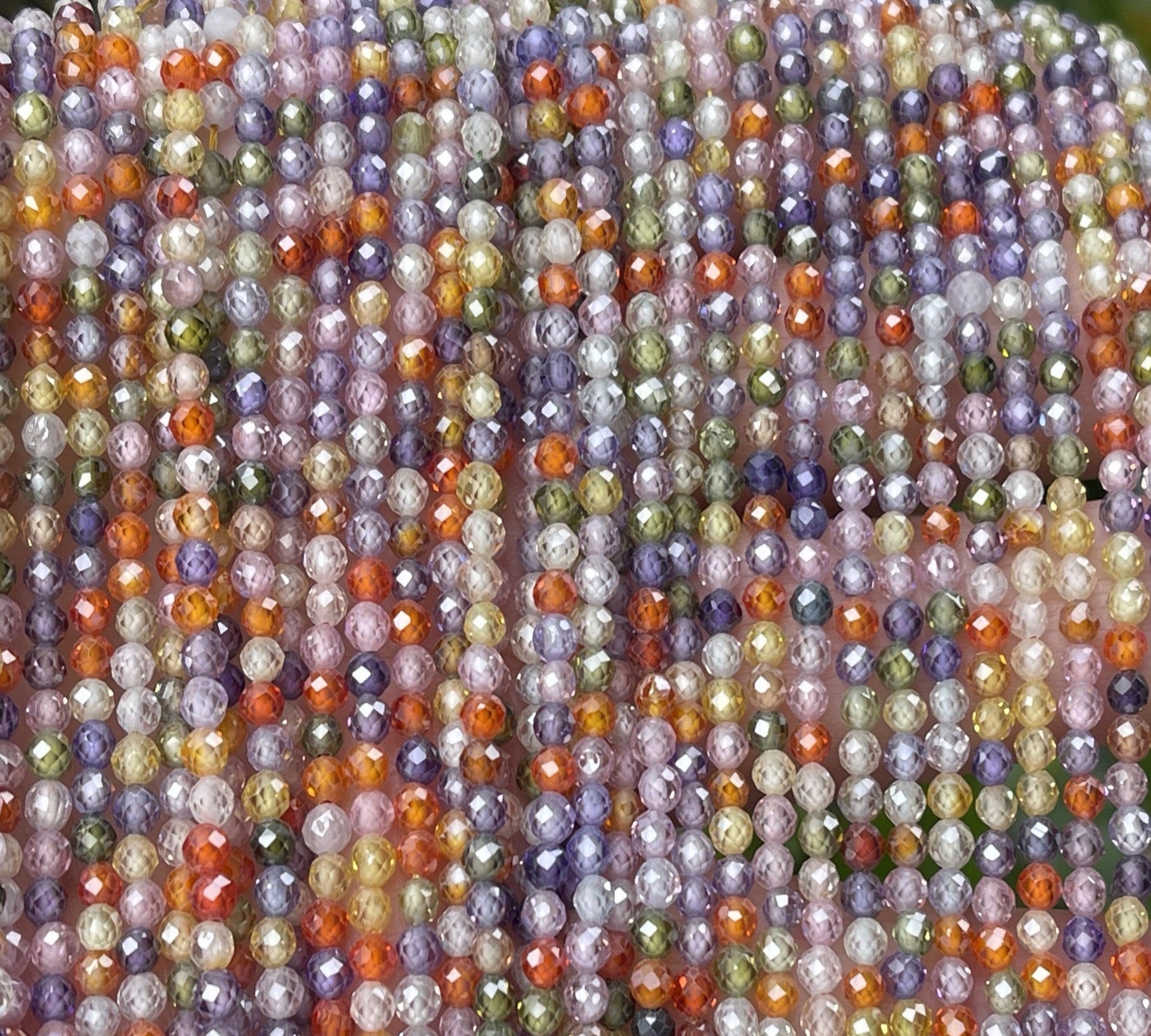 Multi color Zircon beads, 3mm round micro faceted sparkling CZ beads 15" strand - Oz Beads 
