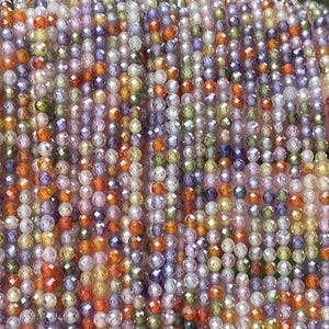 Multi color Zircon beads, 3mm round micro faceted sparkling CZ beads 15" strand - Oz Beads 