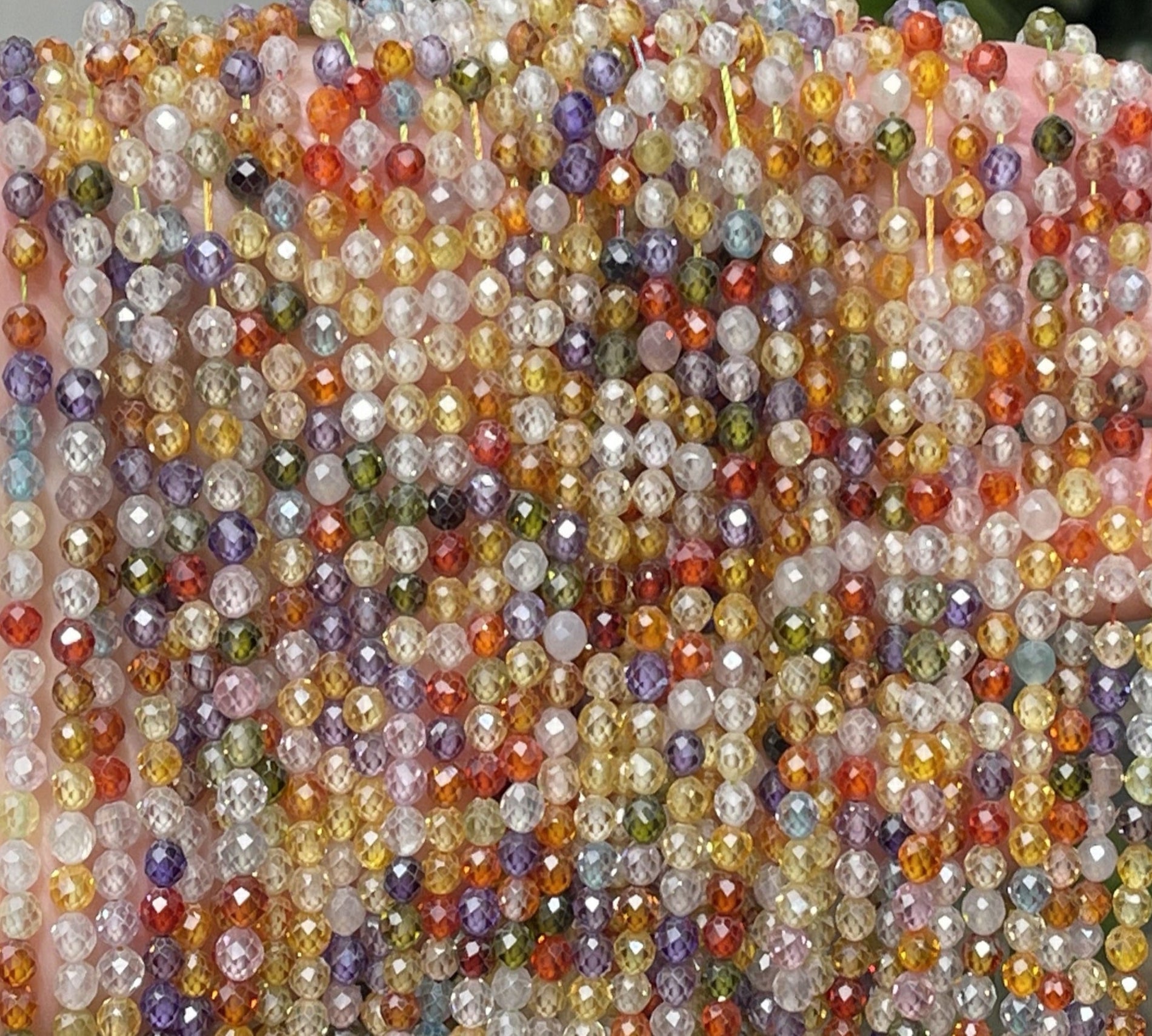 Multi color Zircon beads, 4mm round micro faceted sparkling CZ beads 15" strand - Oz Beads 