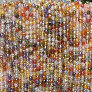 Multi color Zircon beads, 4mm round micro faceted sparkling CZ beads 15" strand - Oz Beads 