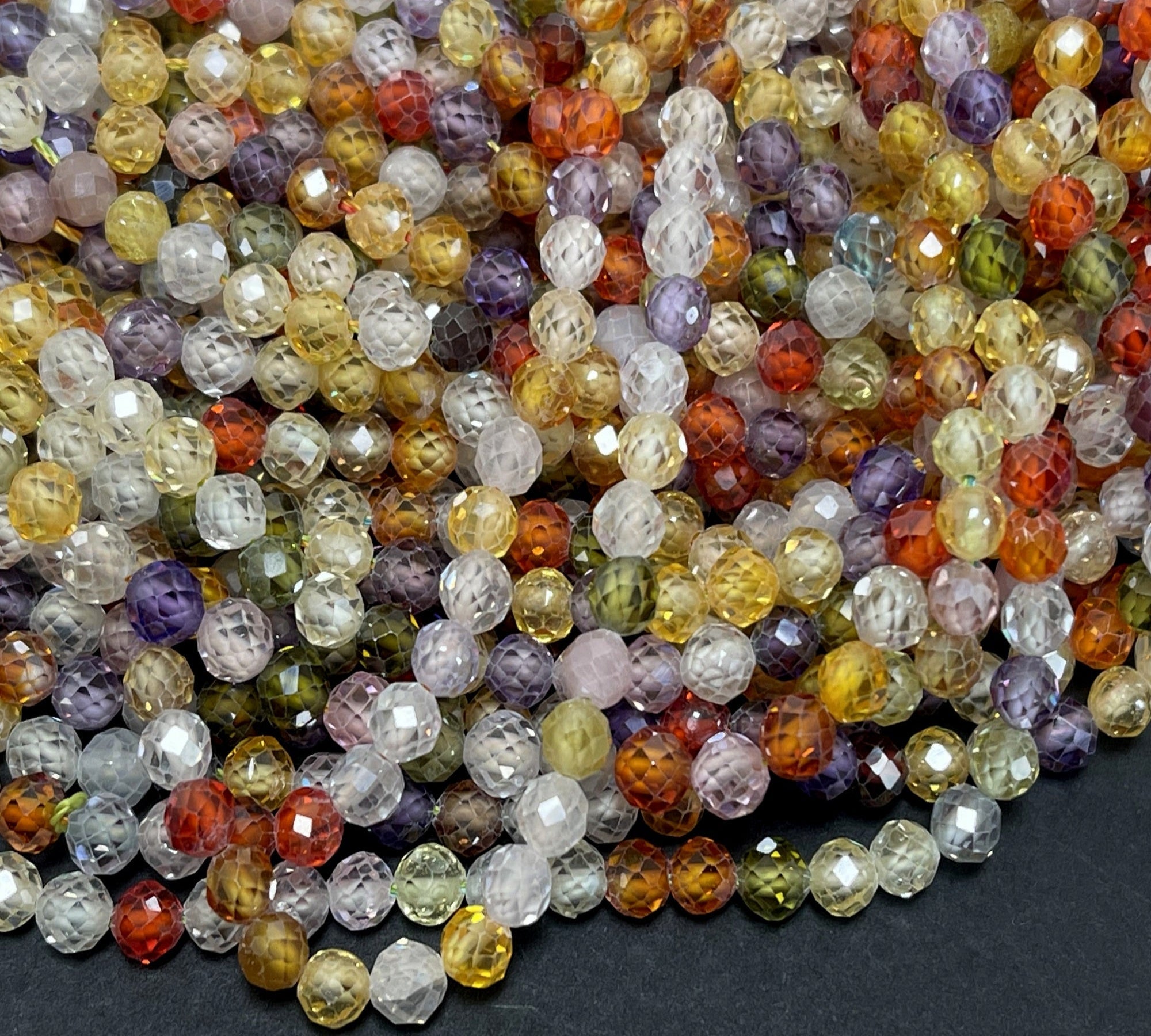 Multi color Zircon beads, 4mm round micro faceted sparkling CZ beads 15" strand - Oz Beads 