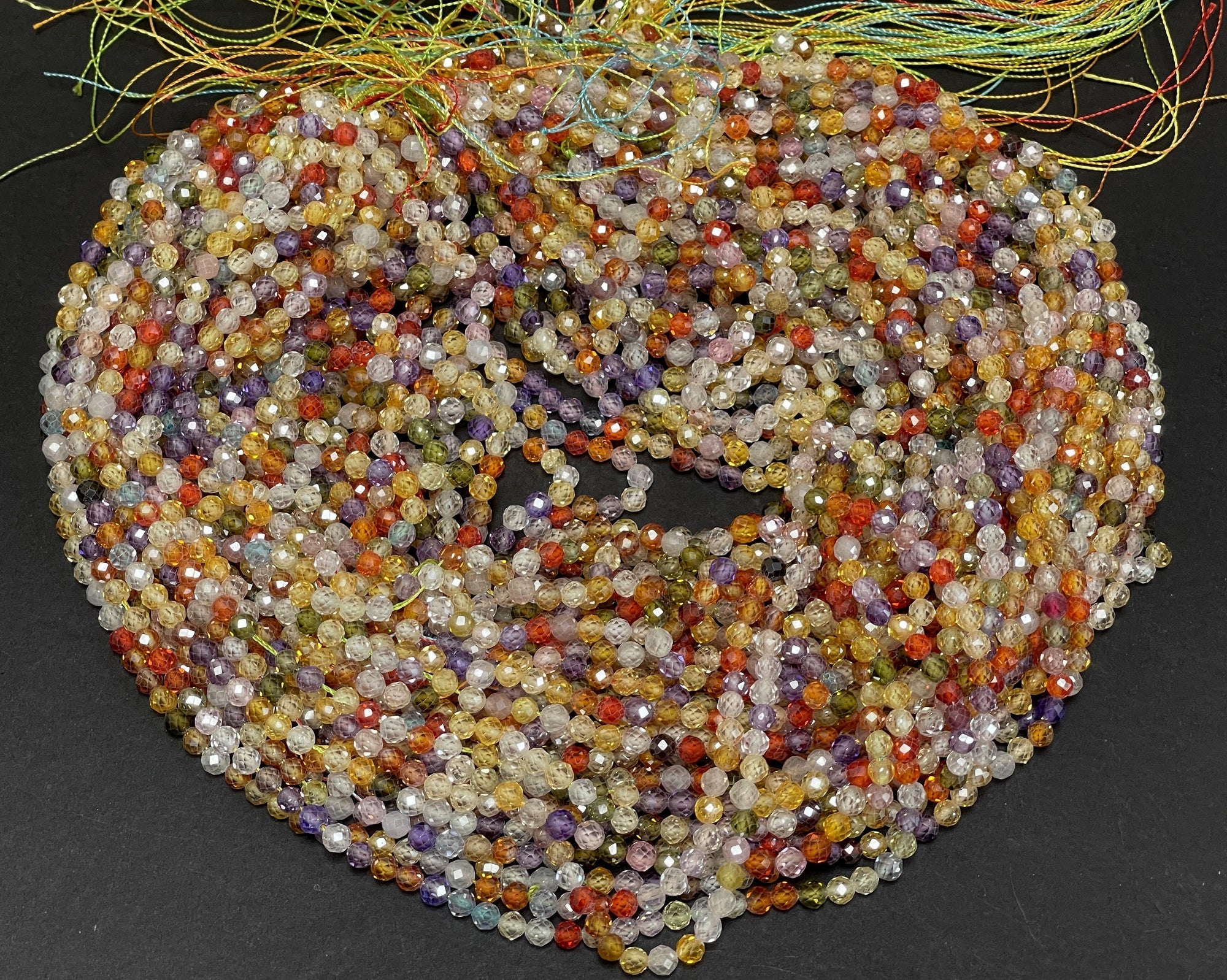 Multi color Zircon beads, 4mm round micro faceted sparkling CZ beads 15" strand - Oz Beads 