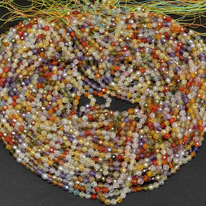 Multi color Zircon beads, 4mm round micro faceted sparkling CZ beads 15" strand - Oz Beads 