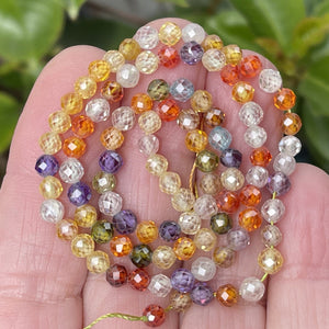 Multi color Zircon beads, 4mm round micro faceted sparkling CZ beads 15" strand - Oz Beads 