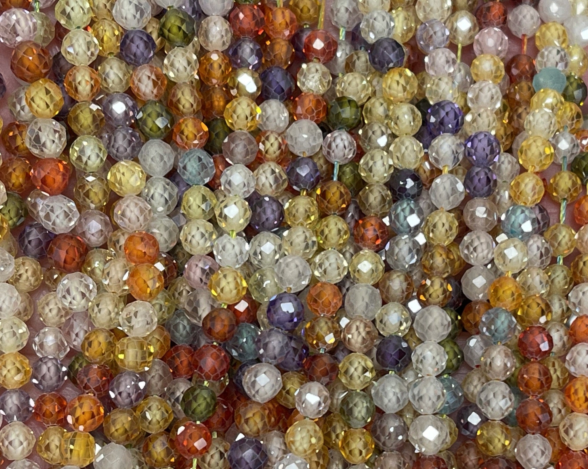 Multi color Zircon beads, 4mm round micro faceted sparkling CZ beads 15" strand - Oz Beads 
