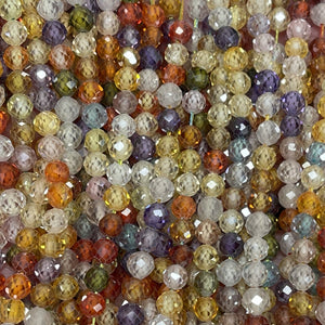 Multi color Zircon beads, 4mm round micro faceted sparkling CZ beads 15" strand - Oz Beads 