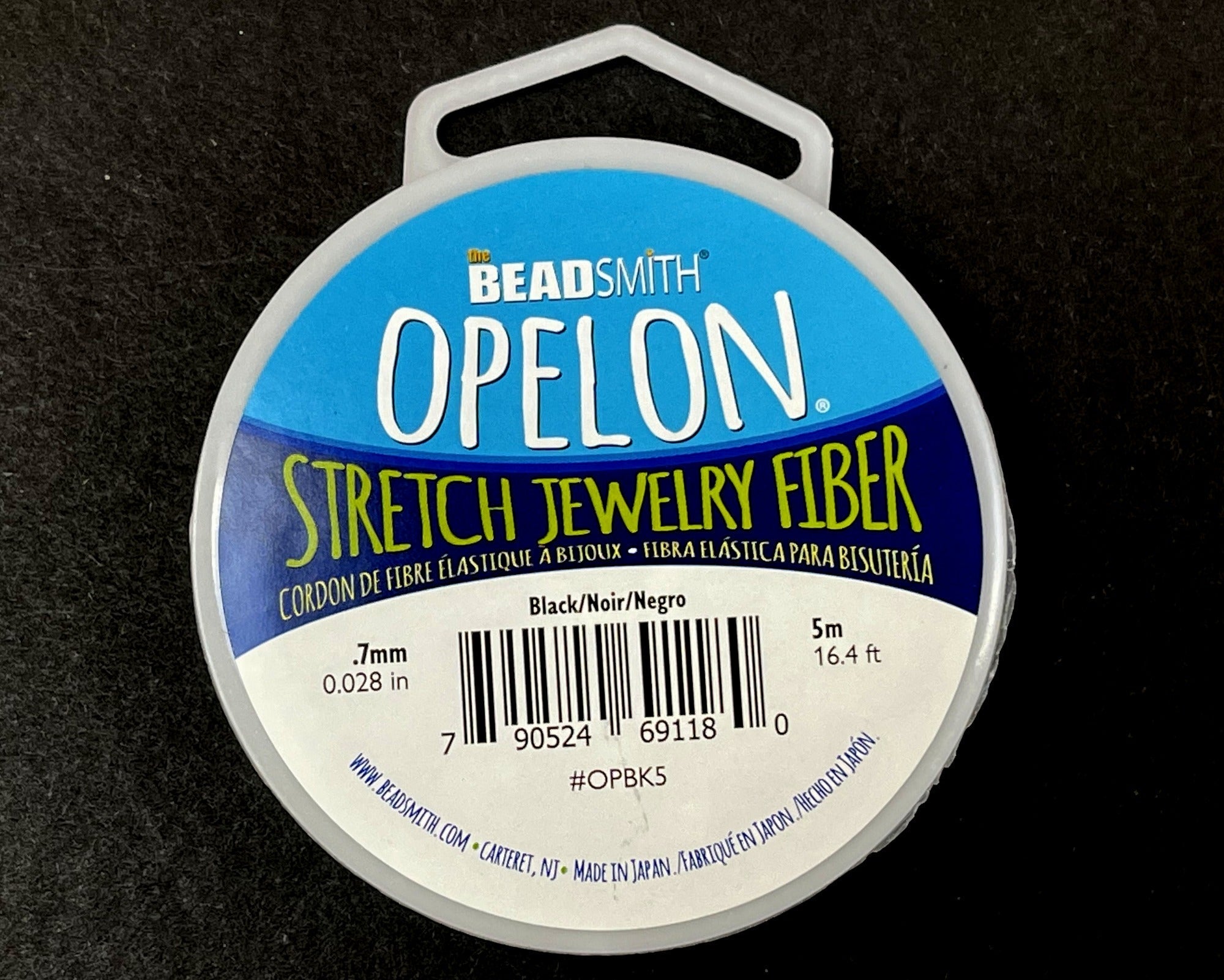 Opelon Black 0.7mm Stretch Elastic Cord, 5 meter spool - Oz Beads 
