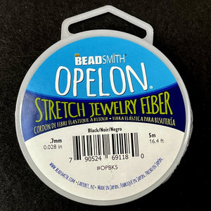 Opelon Black 0.7mm Stretch Elastic Cord, 5 meter spool - Oz Beads 
