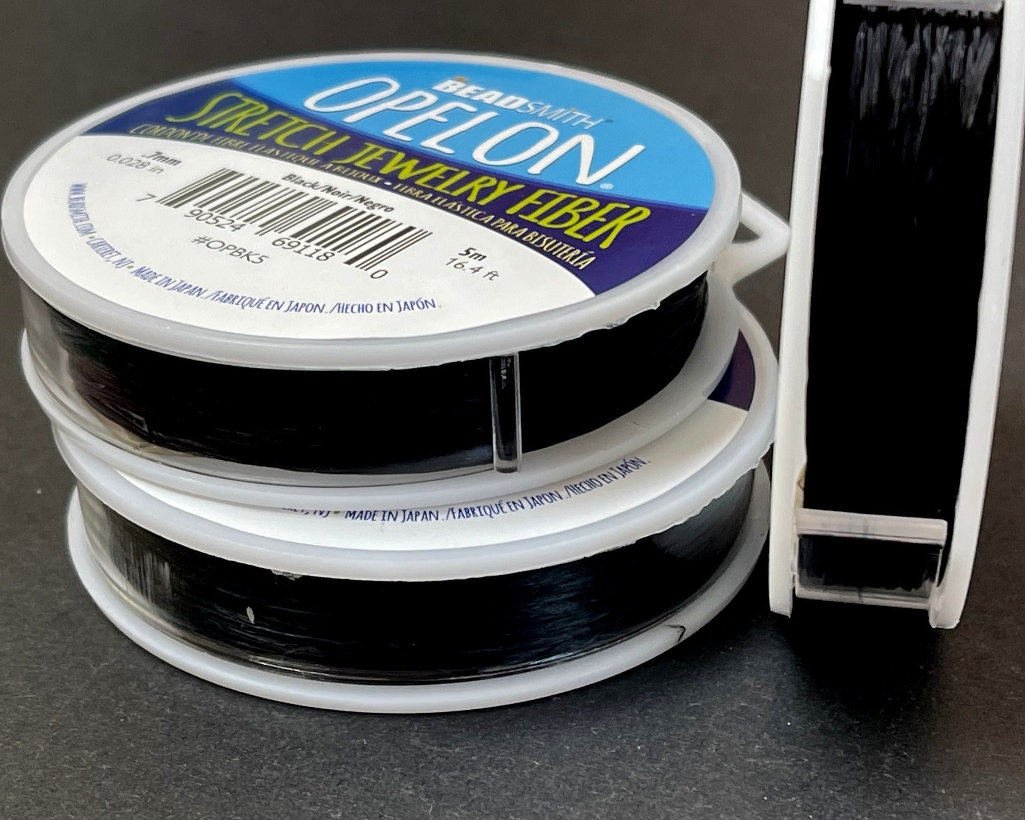 Opelon Black 0.7mm Stretch Elastic Cord, 5 meter spool - Oz Beads 