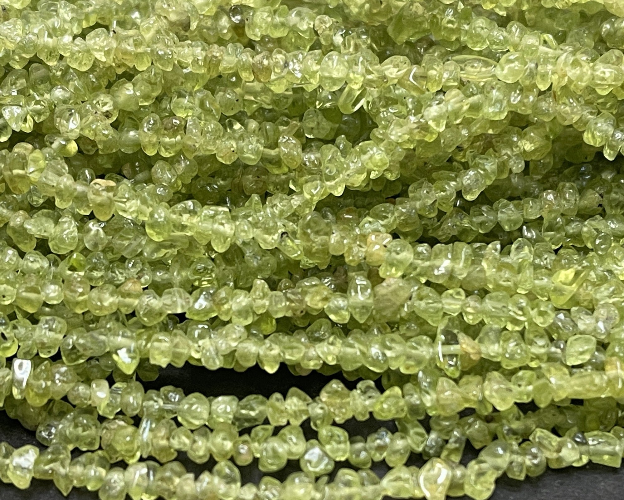 Peridot 3-5mm tiny chip beads natural gemstone chips 33" strand - Oz Beads 