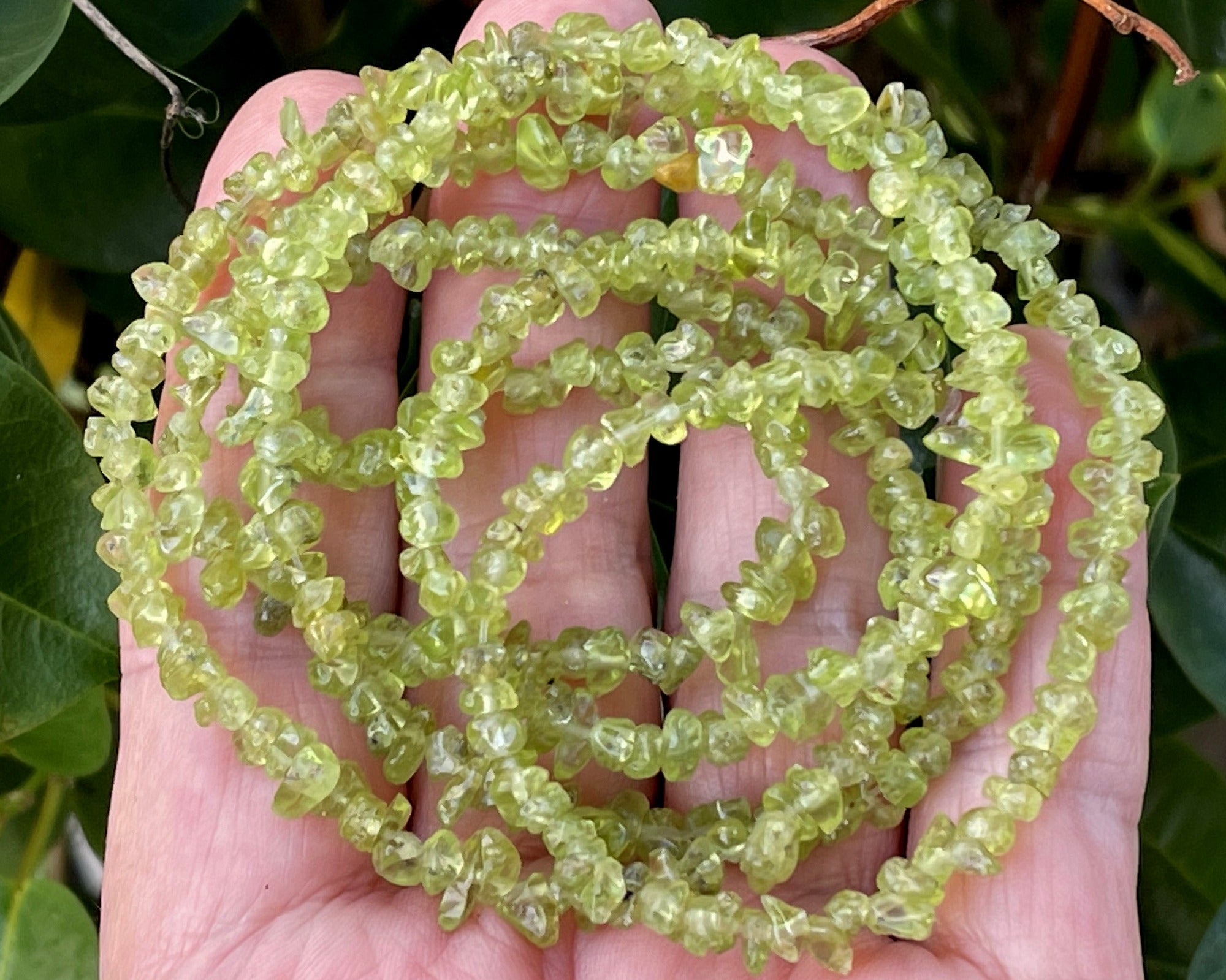 Peridot 3-5mm tiny chip beads natural gemstone chips 33" strand - Oz Beads 