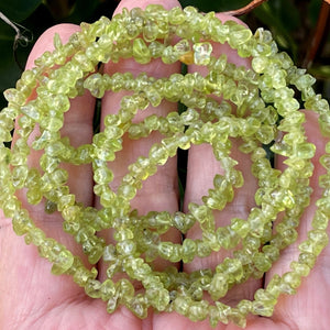 Peridot 3-5mm tiny chip beads natural gemstone chips 33" strand - Oz Beads 