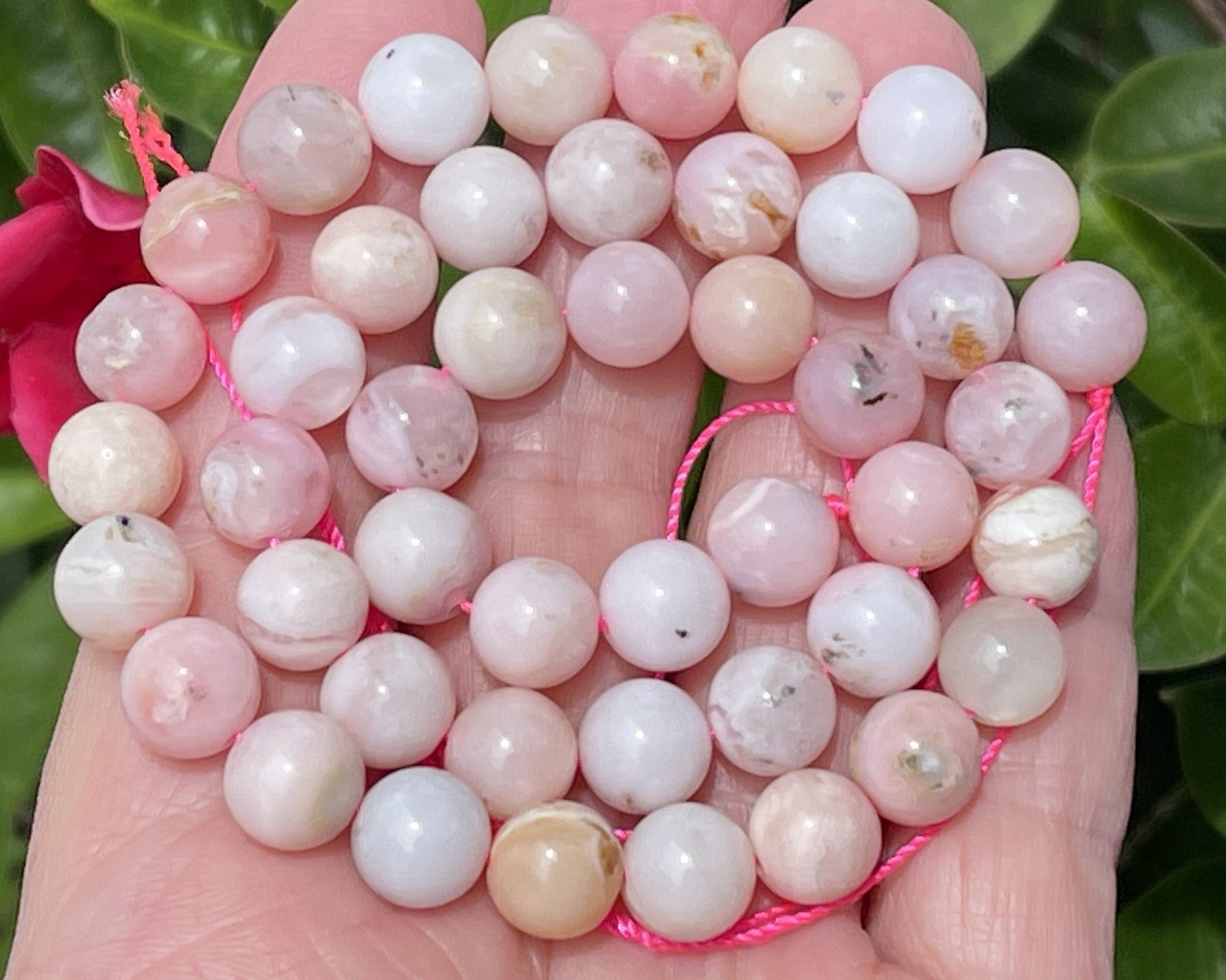 Peruvian Pink Opal 8mm round natural gemstone beads 15.5" strand - Oz Beads 