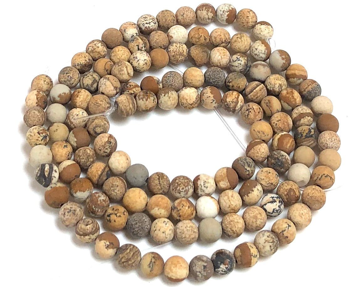 Picture Jasper matte 6mm round gemstone beads 15" strand - Oz Beads 