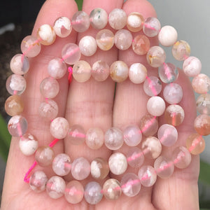 Madagascar Pink Sakura Agate 6mm round beads 15.5" strand - Oz Beads 
