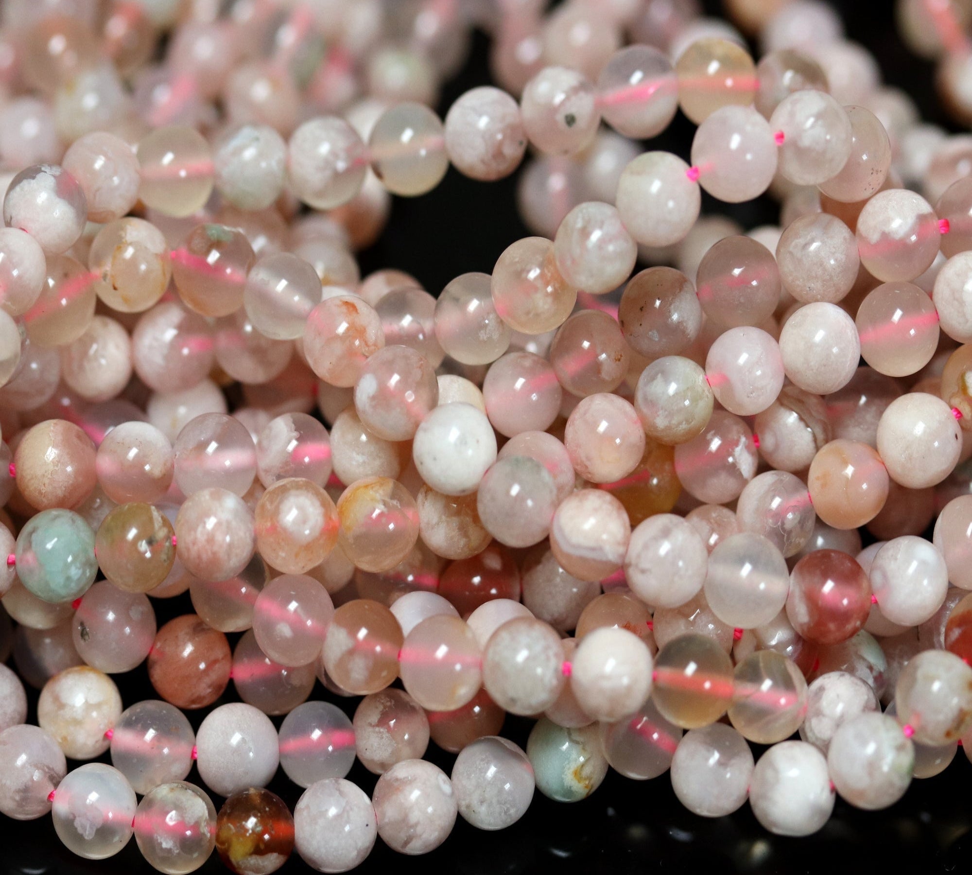 Madagascar Pink Sakura Agate 6mm round beads 15.5" strand - Oz Beads 