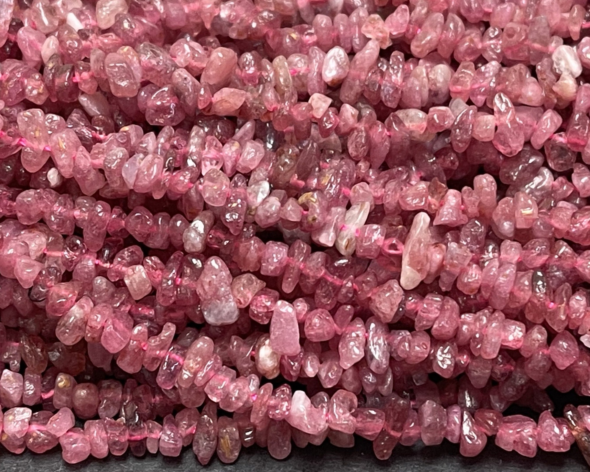 Pink Tourmaline 3-5mm tiny chip beads natural gemstone chips 16" strand - Oz Beads 