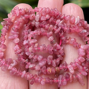 Pink Tourmaline 3-5mm tiny chip beads natural gemstone chips 16" strand - Oz Beads 