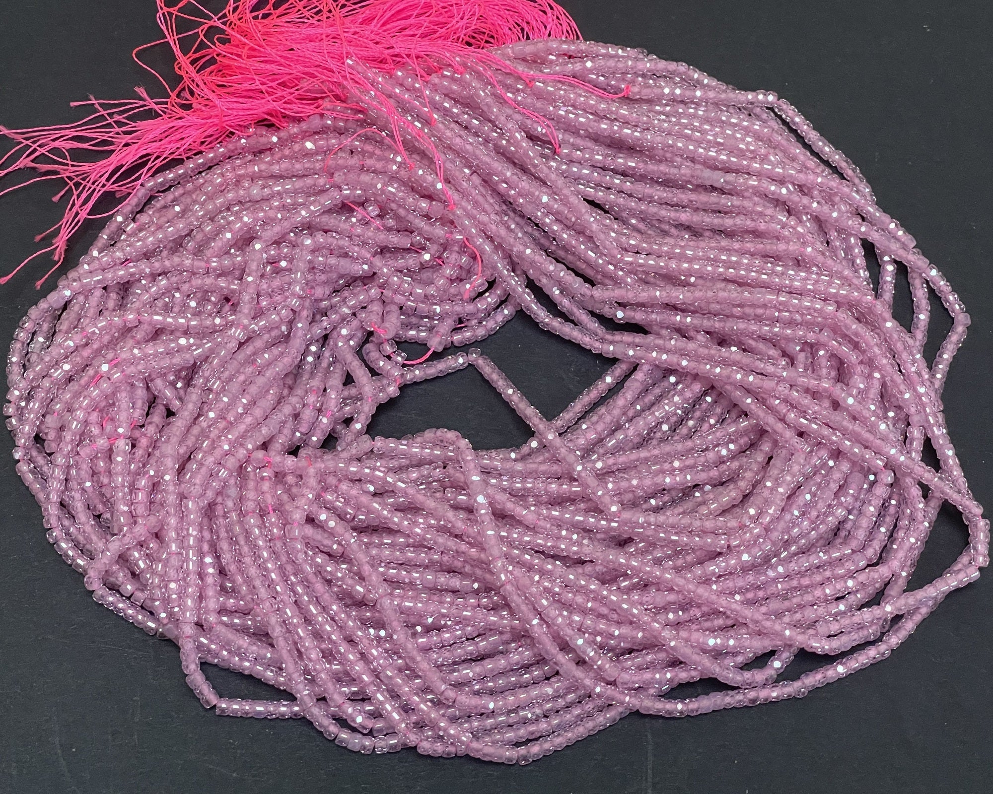 Pink Zircon 3x2mm rondelle micro faceted sparkling CZ beads 15" strand - Oz Beads 