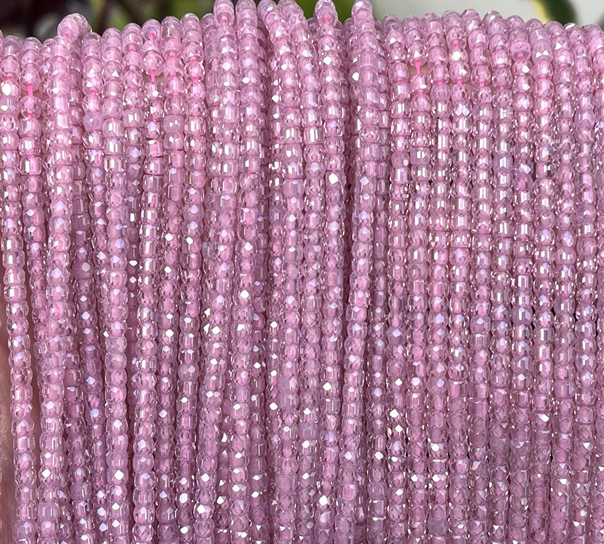 Pink Zircon 3x2mm rondelle micro faceted sparkling CZ beads 15" strand - Oz Beads 