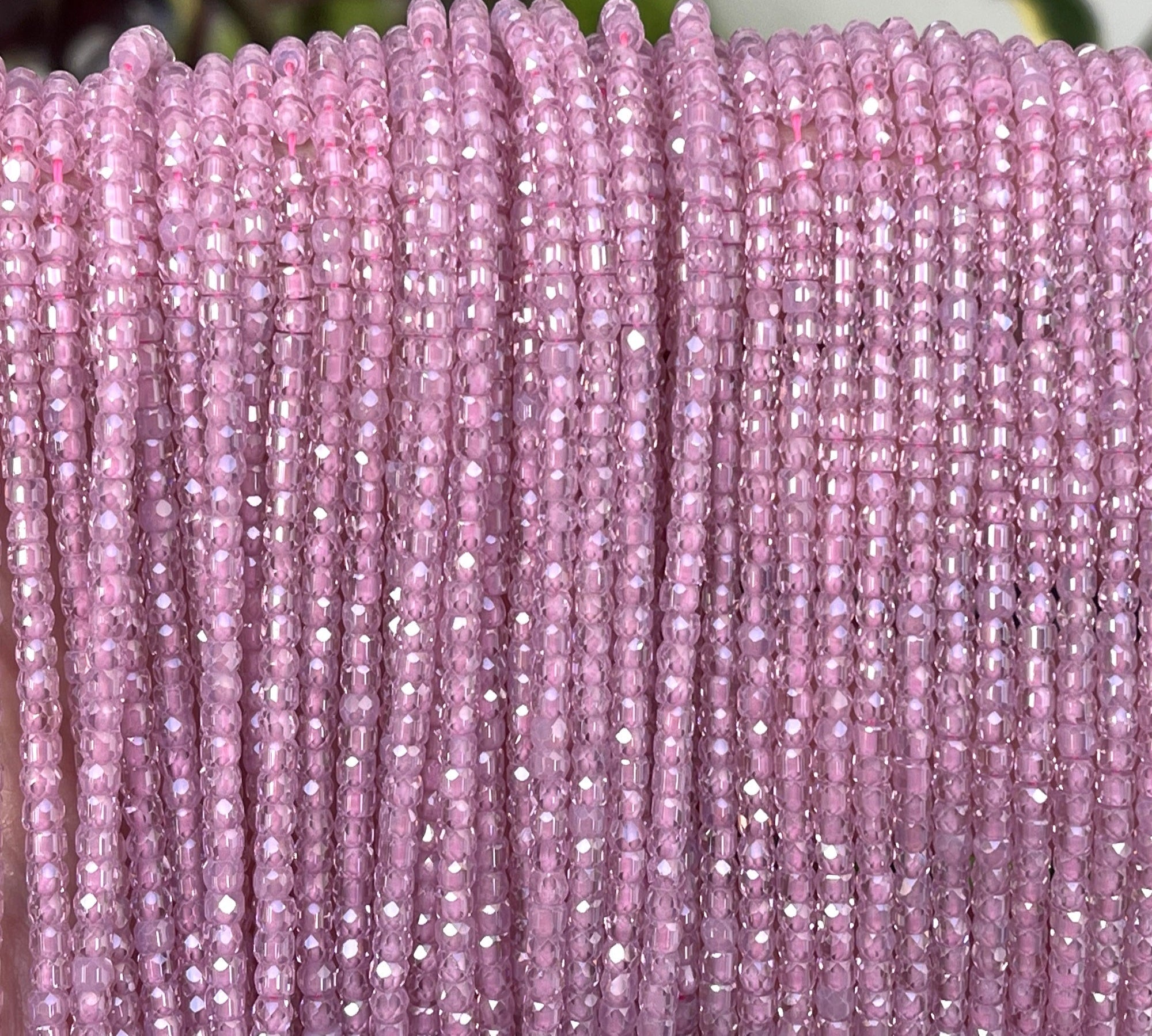 Pink Zircon 3x2mm rondelle micro faceted sparkling CZ beads 15" strand - Oz Beads 