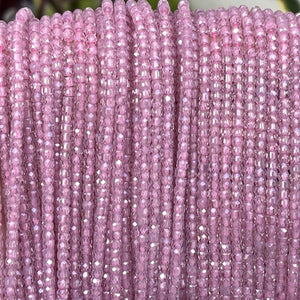 Pink Zircon 3x2mm rondelle micro faceted sparkling CZ beads 15" strand - Oz Beads 