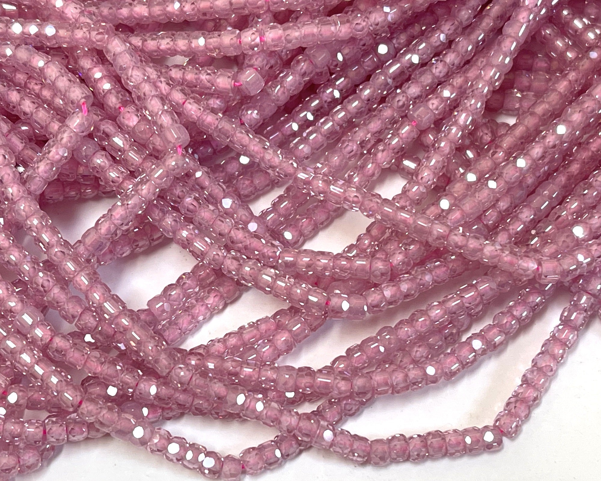 Pink Zircon 3x2mm rondelle micro faceted sparkling CZ beads 15" strand - Oz Beads 