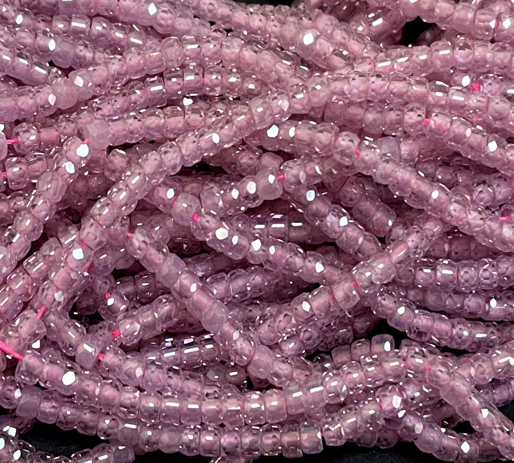 Pink Zircon 3x2mm rondelle micro faceted sparkling CZ beads 15" strand - Oz Beads 