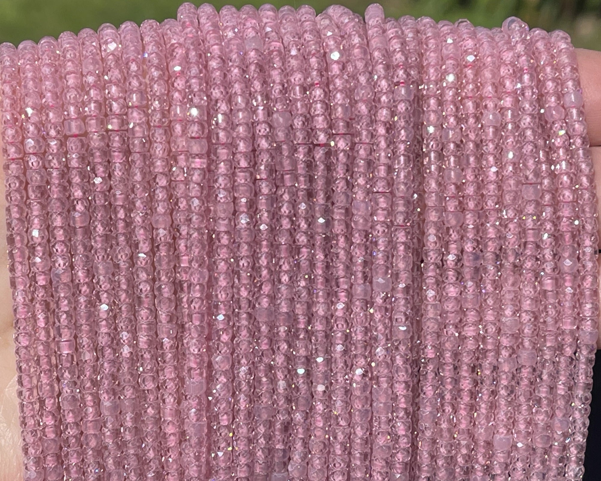 Pink Zircon 3x2mm rondelle micro faceted sparkling CZ beads 15" strand - Oz Beads 