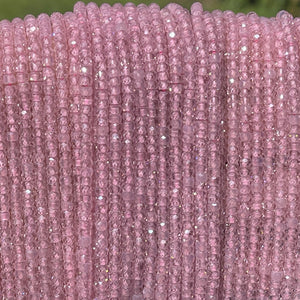 Pink Zircon 3x2mm rondelle micro faceted sparkling CZ beads 15" strand - Oz Beads 