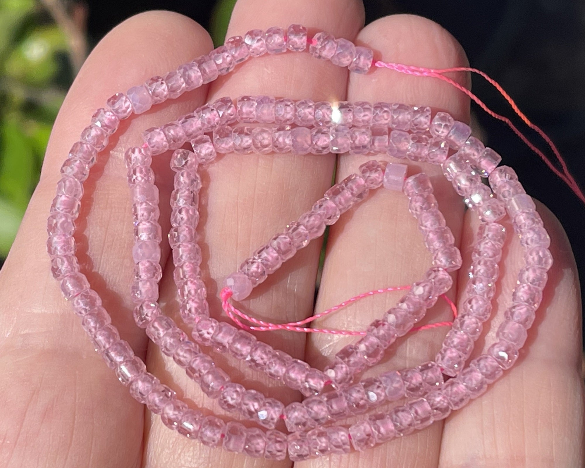 Pink Zircon 3x2mm rondelle micro faceted sparkling CZ beads 15" strand - Oz Beads 