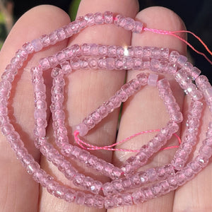Pink Zircon 3x2mm rondelle micro faceted sparkling CZ beads 15" strand - Oz Beads 