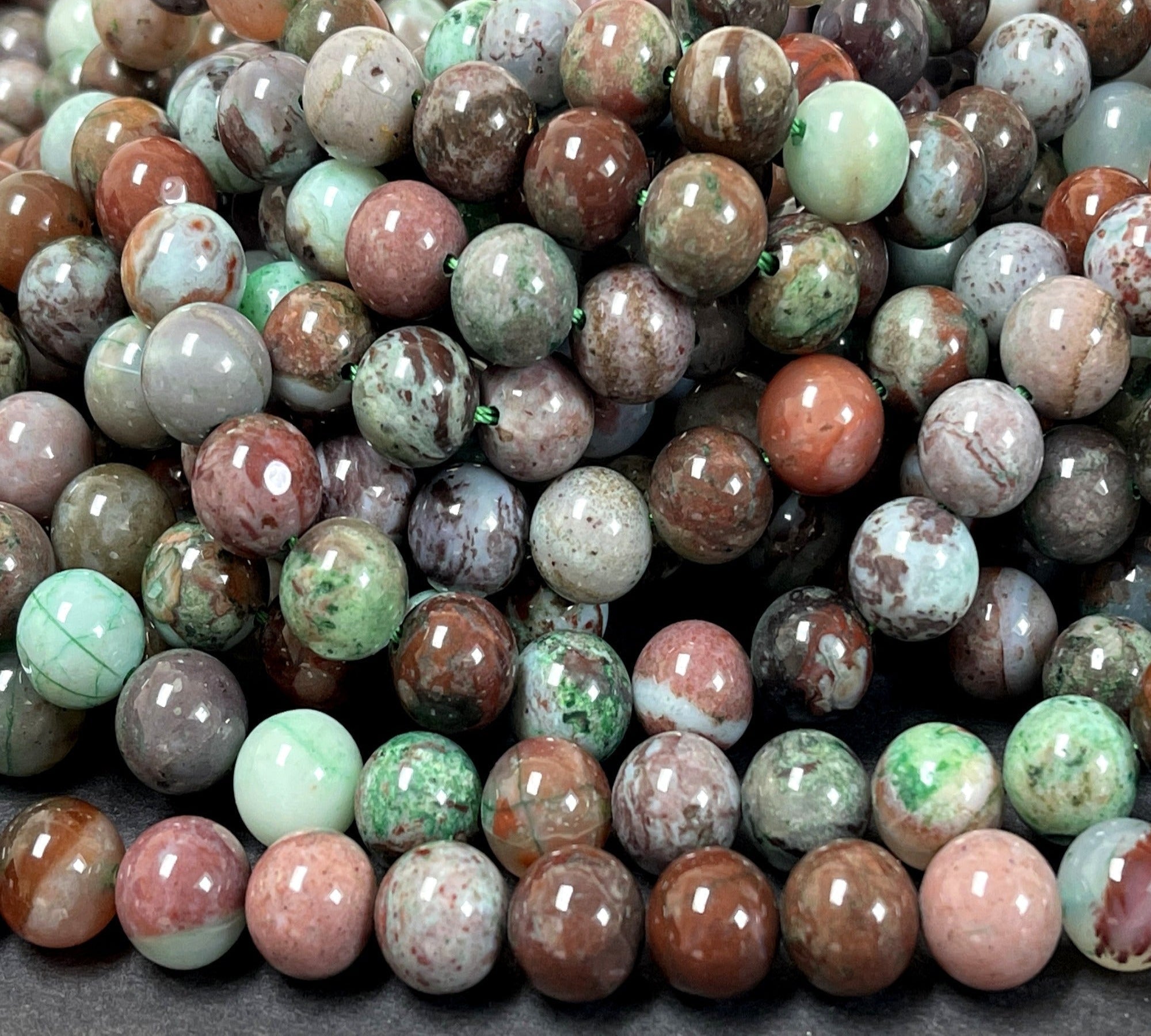 Portuguese Agate 10mm round gemstone beads 15.5" strand - Oz Beads 