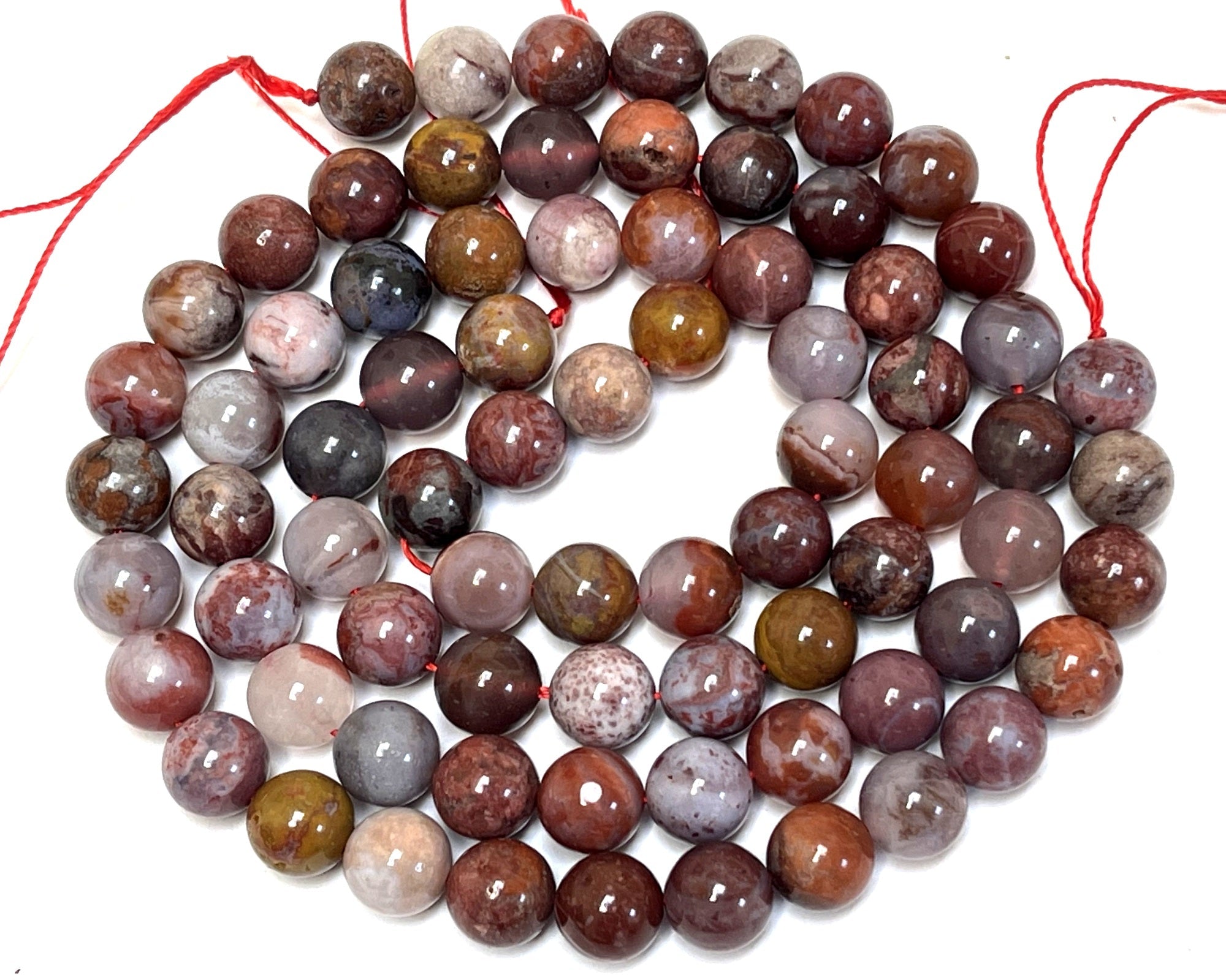 Portuguese Agate 10mm round natural gemstone beads 15.5" strand - Oz Beads 