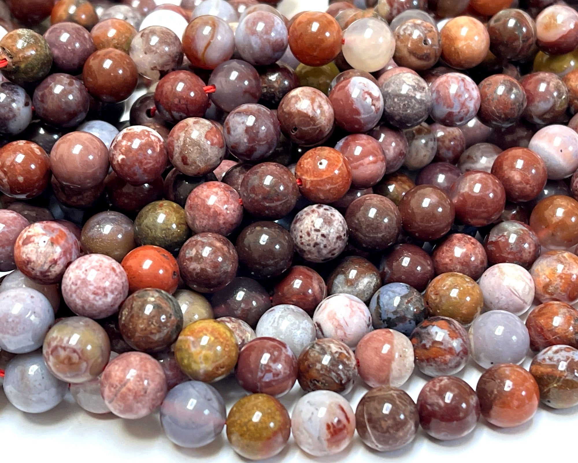 Portuguese Agate 10mm round natural gemstone beads 15.5" strand - Oz Beads 