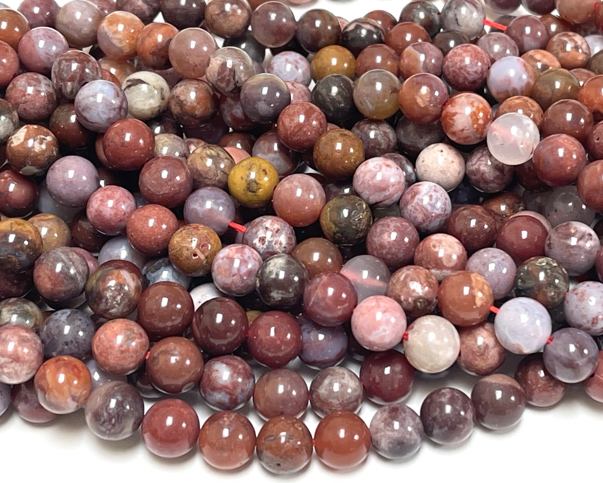 Portuguese Agate 8mm round natural gemstone beads 15.5" strand - Oz Beads 